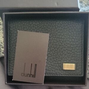 Mens Dunhill Black Leather Cowhide Coin  Wallet 2 Slots Credit Card Boxed